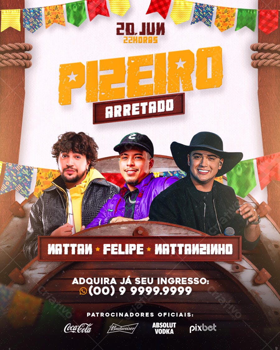 Flyer Festa Junina com Cantores Sertanejos PSD Editável
