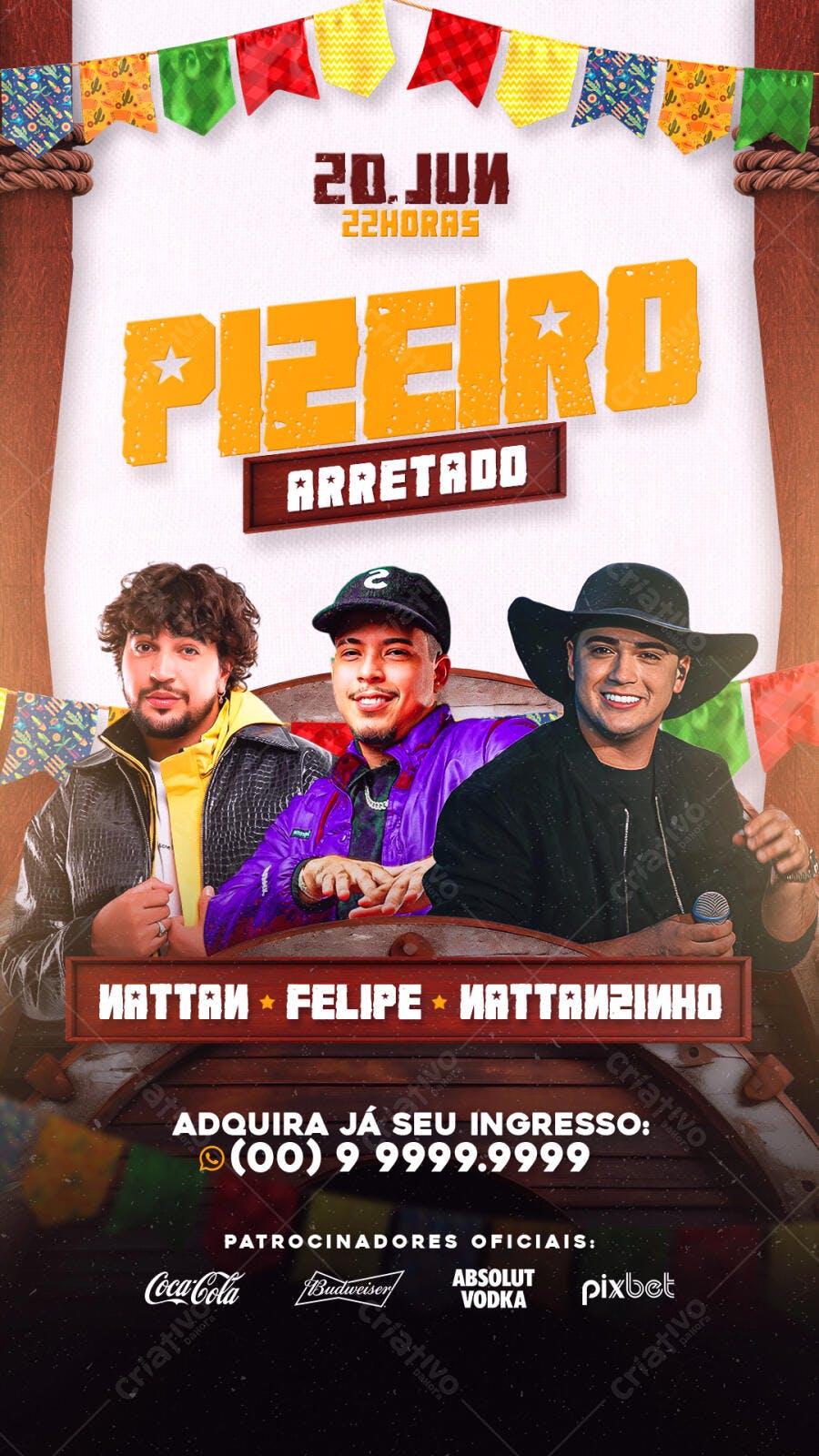 Flyer Festa Junina com Imattai, Felipe e Iattanzinho PSD Editável