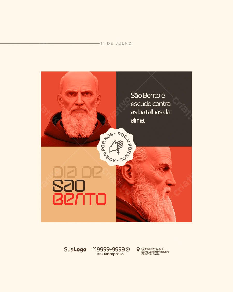 Post para Dia de São Bento 11 de Julho PSD Editável