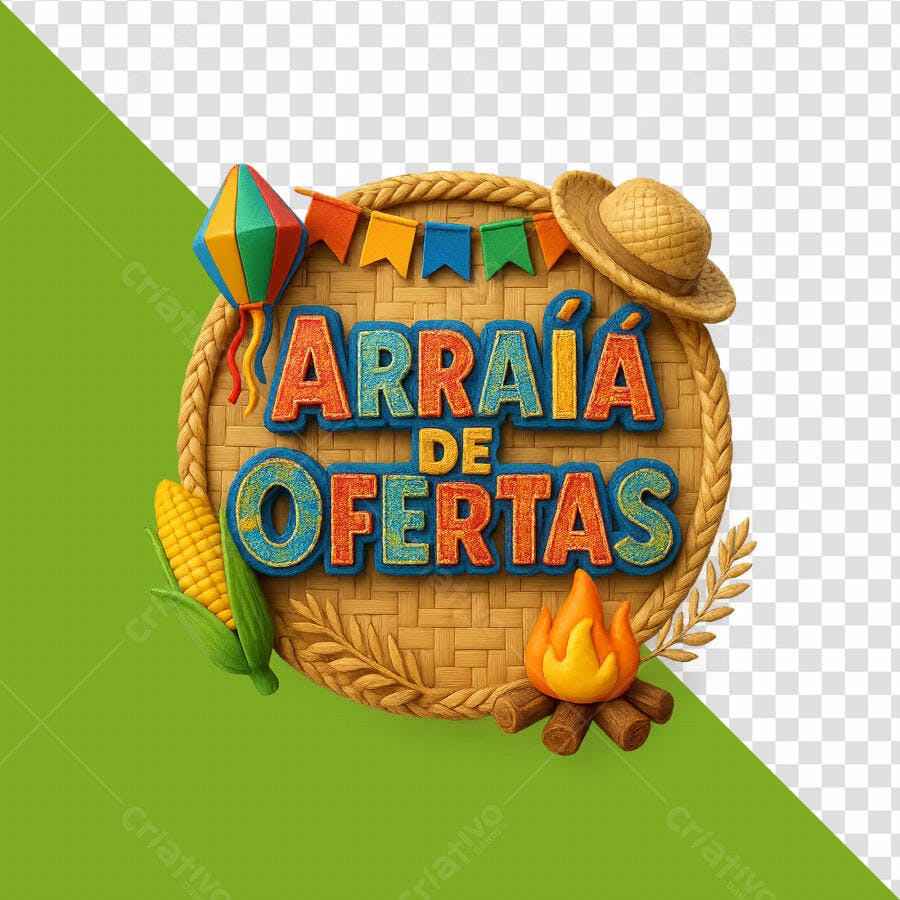 Banner Festa Junina Arraial de Ofertas PNG com fundo transparente