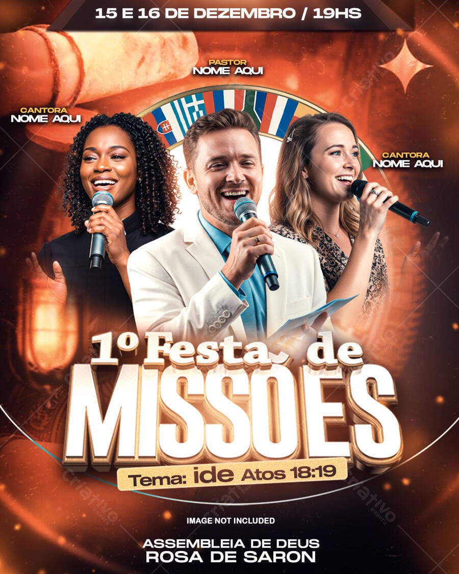 Flyer para Festa de Missões 15 e 16 de Dezembro PSD Editável