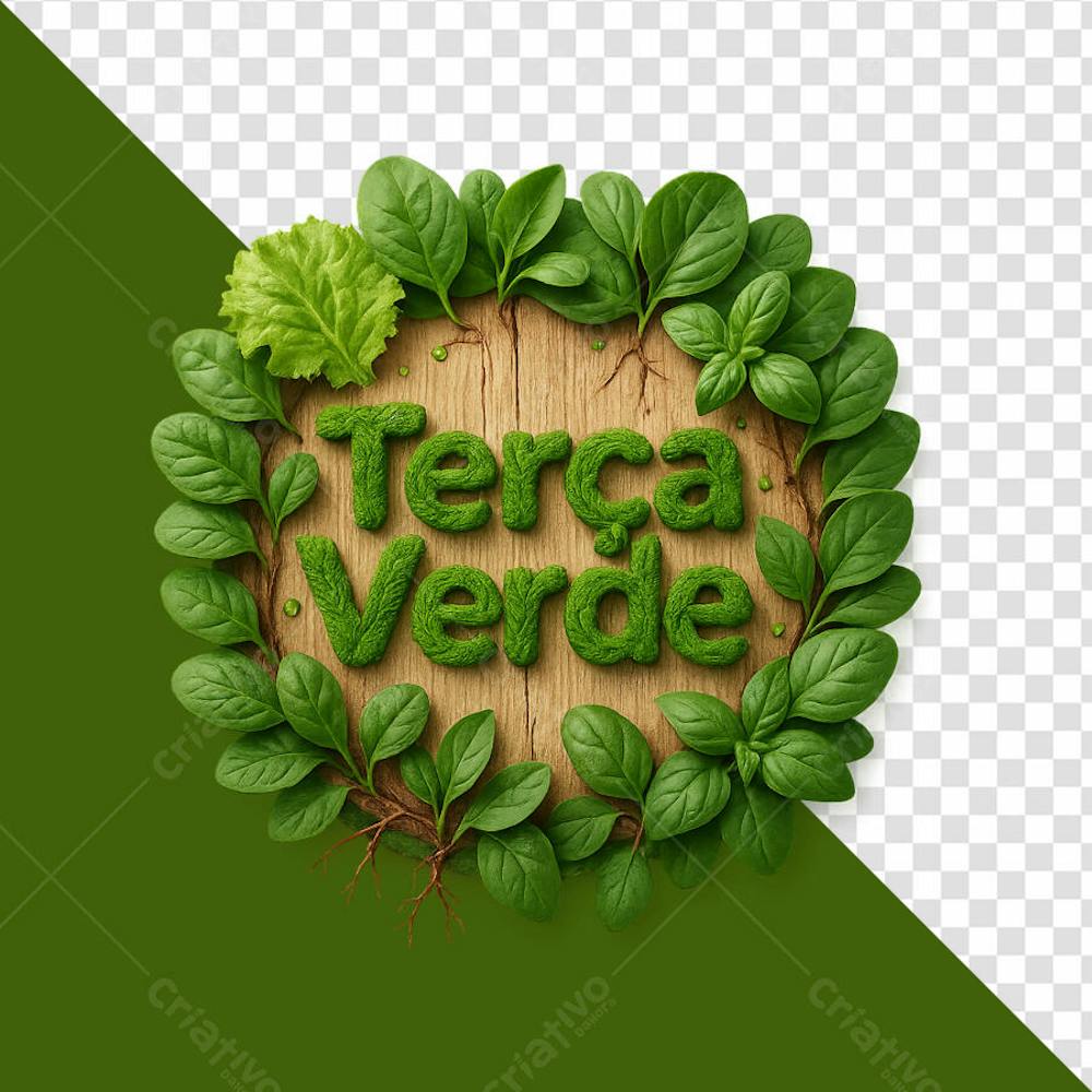 Selo terça verde folhas e madeira