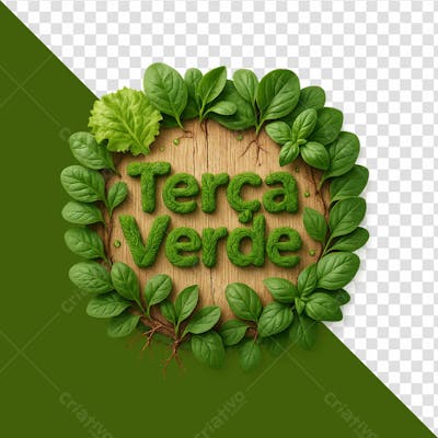 Selo terça verde folhas e madeira