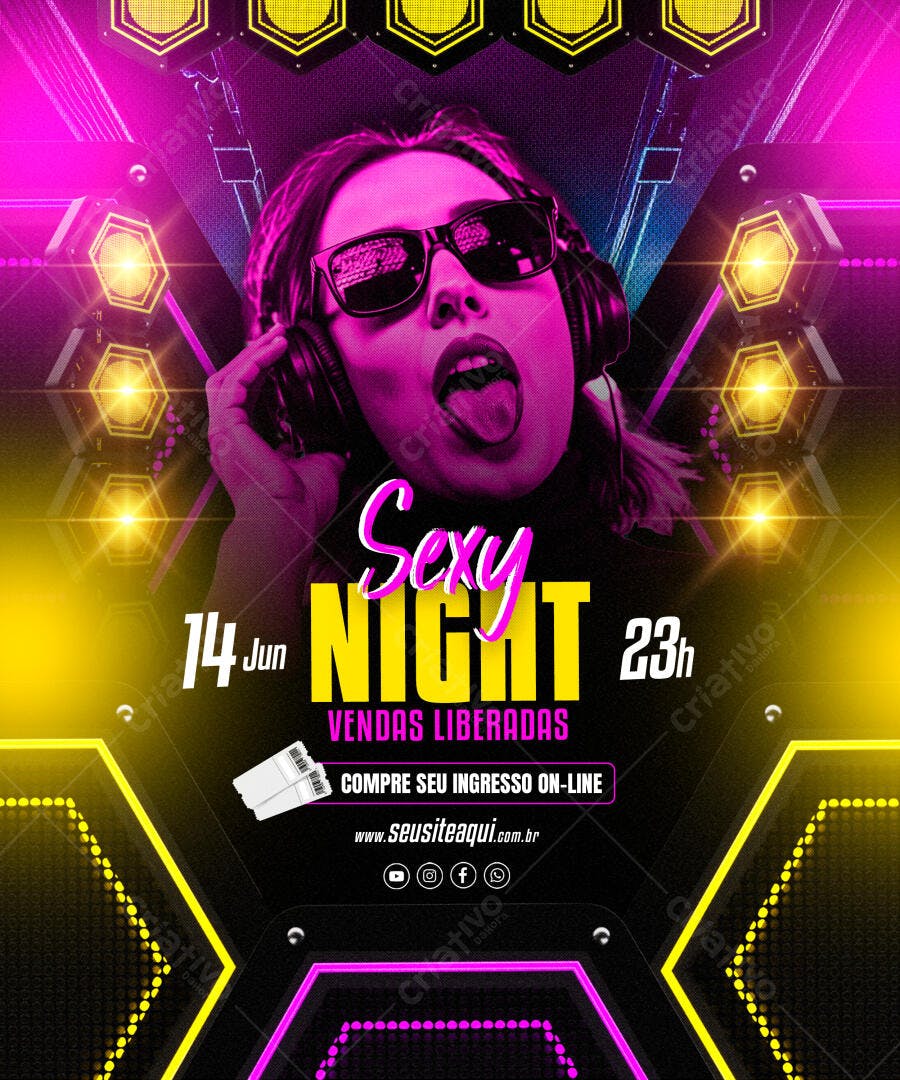 Flyer para Festa Sexy Night 14 de Junho PSD Editável