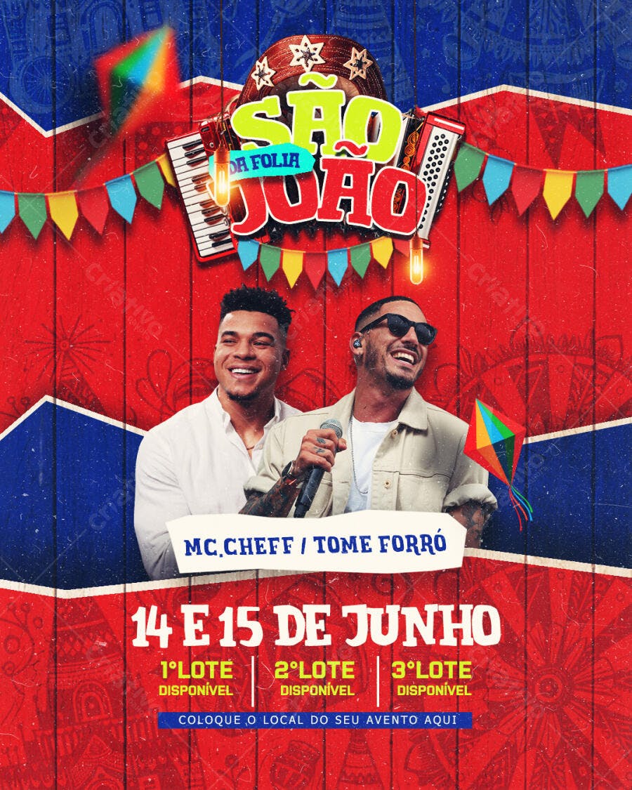 Flyer Festa Junina com MC Cheff e Tome Forró PSD Editável