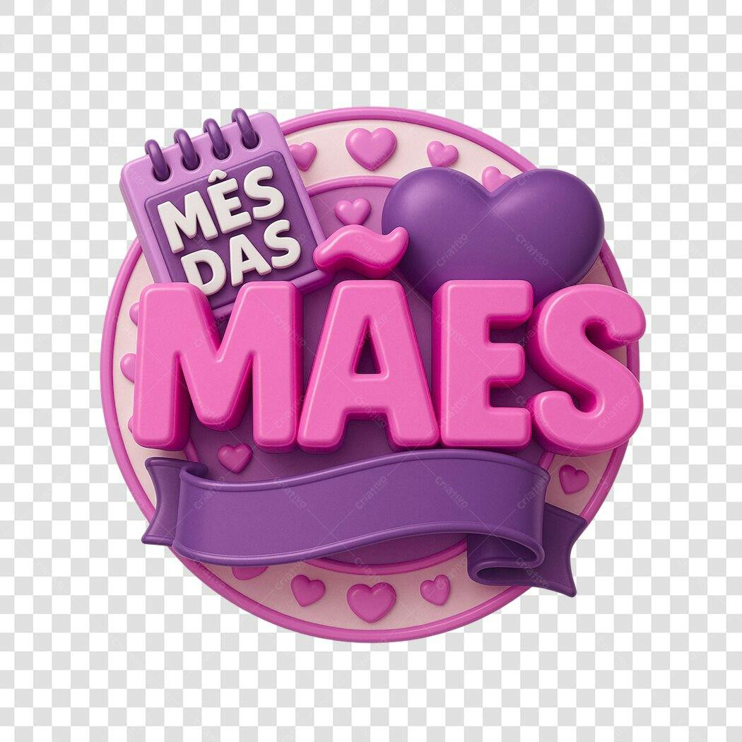 Selo 3D Dia das Mães Rosa e Roxo