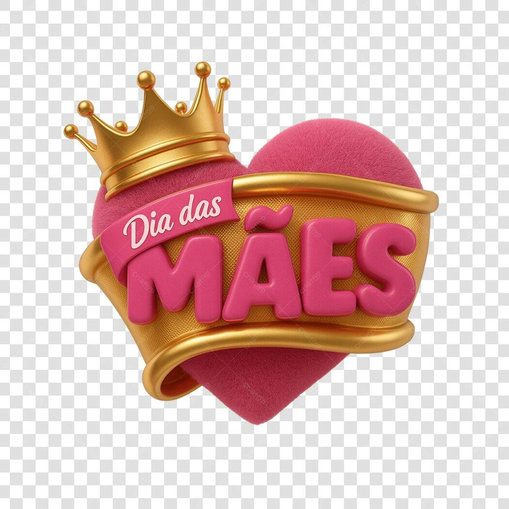 Selo 3D Dia das Mães dourado e rosa