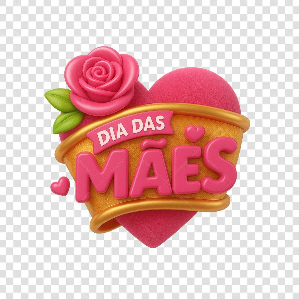 Selo 3D Dia das Mães Rosa e Dourado