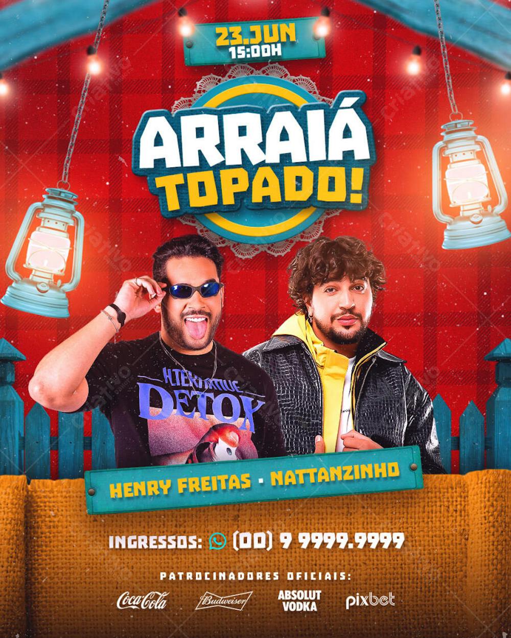 FLYER DE SÃO JOÃO PSD EDITÁVEL FEED ARRAIÁ TOPADO