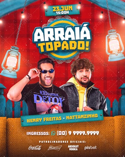 FLYER DE SÃO JOÃO PSD EDITÁVEL FEED ARRAIÁ TOPADO