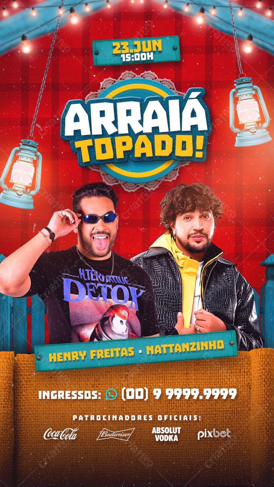 Flyer Festa Junina com Henry Freitas e Nattan PSD Editável