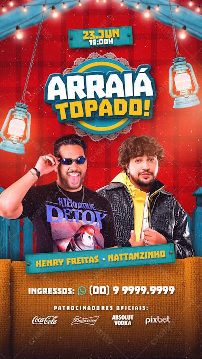 FLYER DE SÃO JOÃO PSD EDITÁVEL STORIES ARRAIÁ TOPADO
