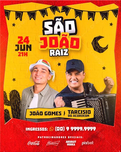 FLYER DE SÃO JOÃO PSD EDITÁVEL FEED SÃO JOÃO RAIZ