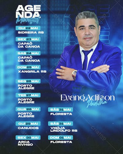 AGENDA MENSAL EVANGELISTA CULTO GOSPEL CANTOR PASTOR