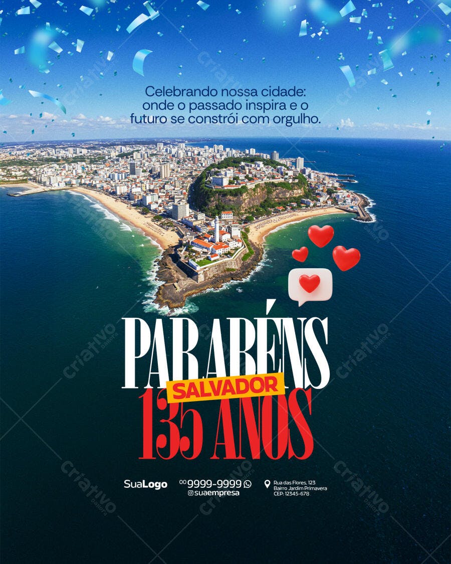 Flyer Aniversário Salvador 135 Anos PSD Editável