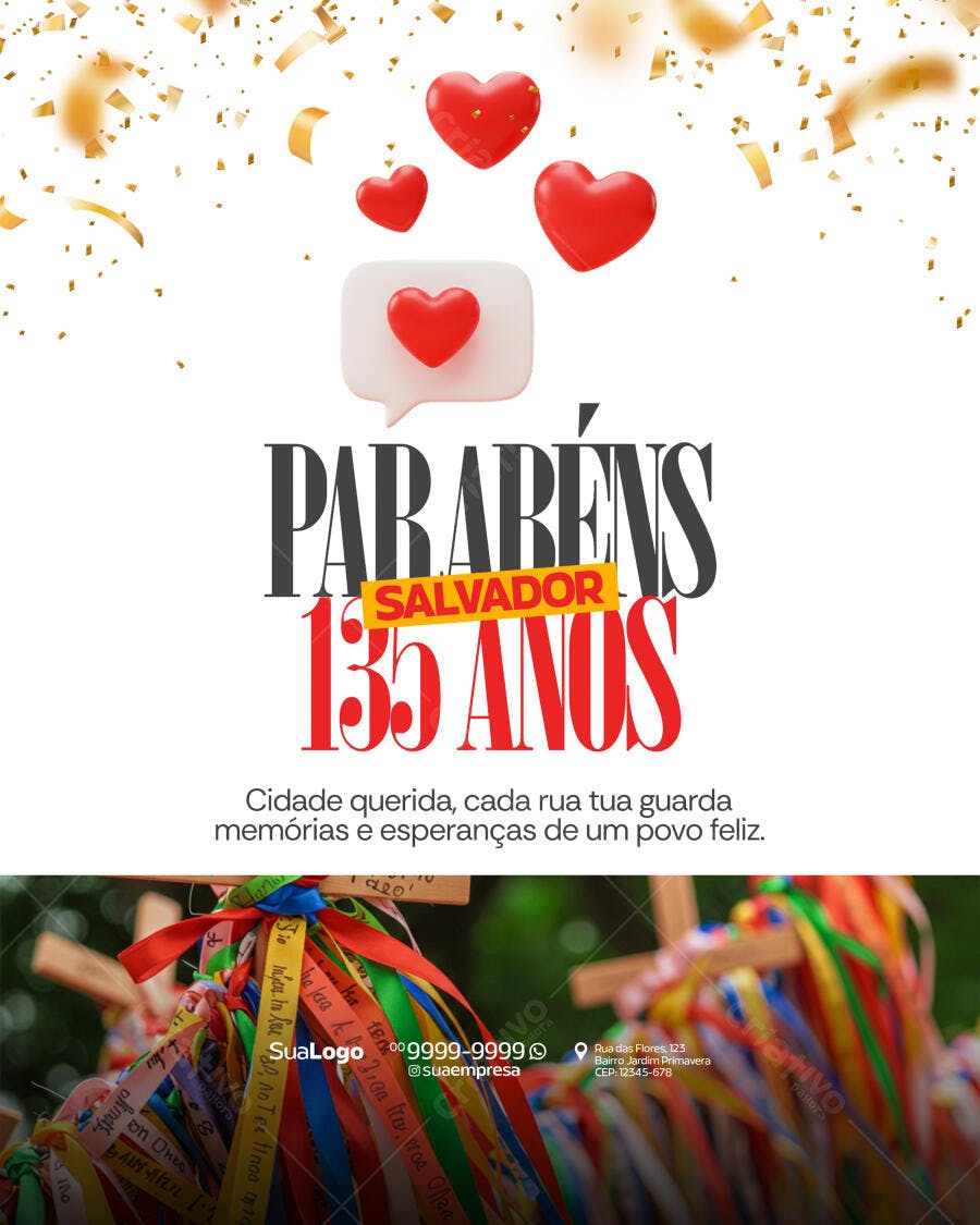 Flyer Aniversário Salvador 135 Anos PSD Editável