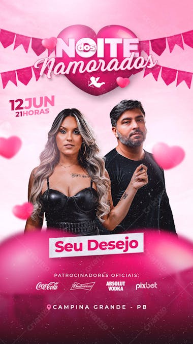 FLYER DE SÃO JOÃO PSD EDITÁVEL STORIES NOITE DOS NAMORADOS