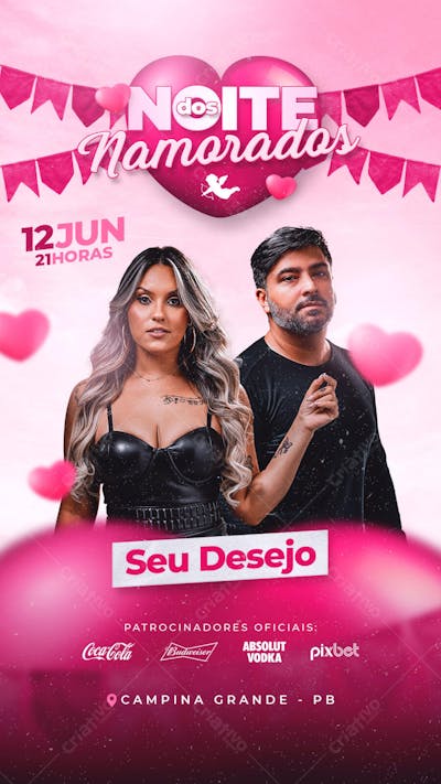 FLYER DE SÃO JOÃO PSD EDITÁVEL STORIES NOITE DOS NAMORADOS