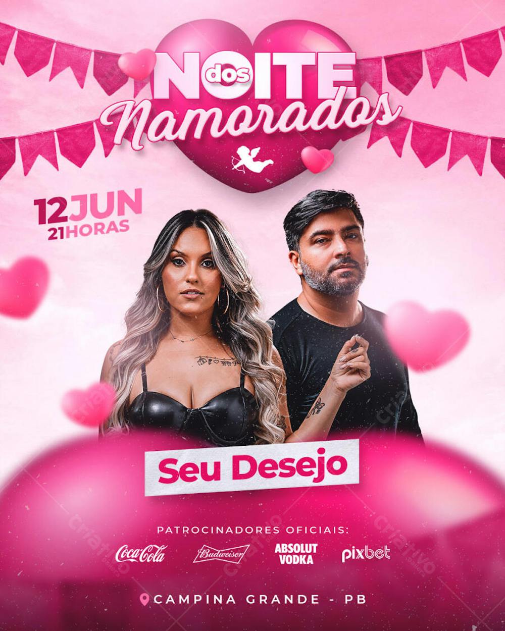 FLYER DE SÃO JOÃO PSD EDITÁVEL FEED NOITE DOS NAMORADOS