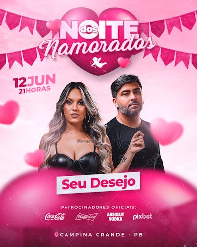 FLYER DE SÃO JOÃO PSD EDITÁVEL FEED NOITE DOS NAMORADOS