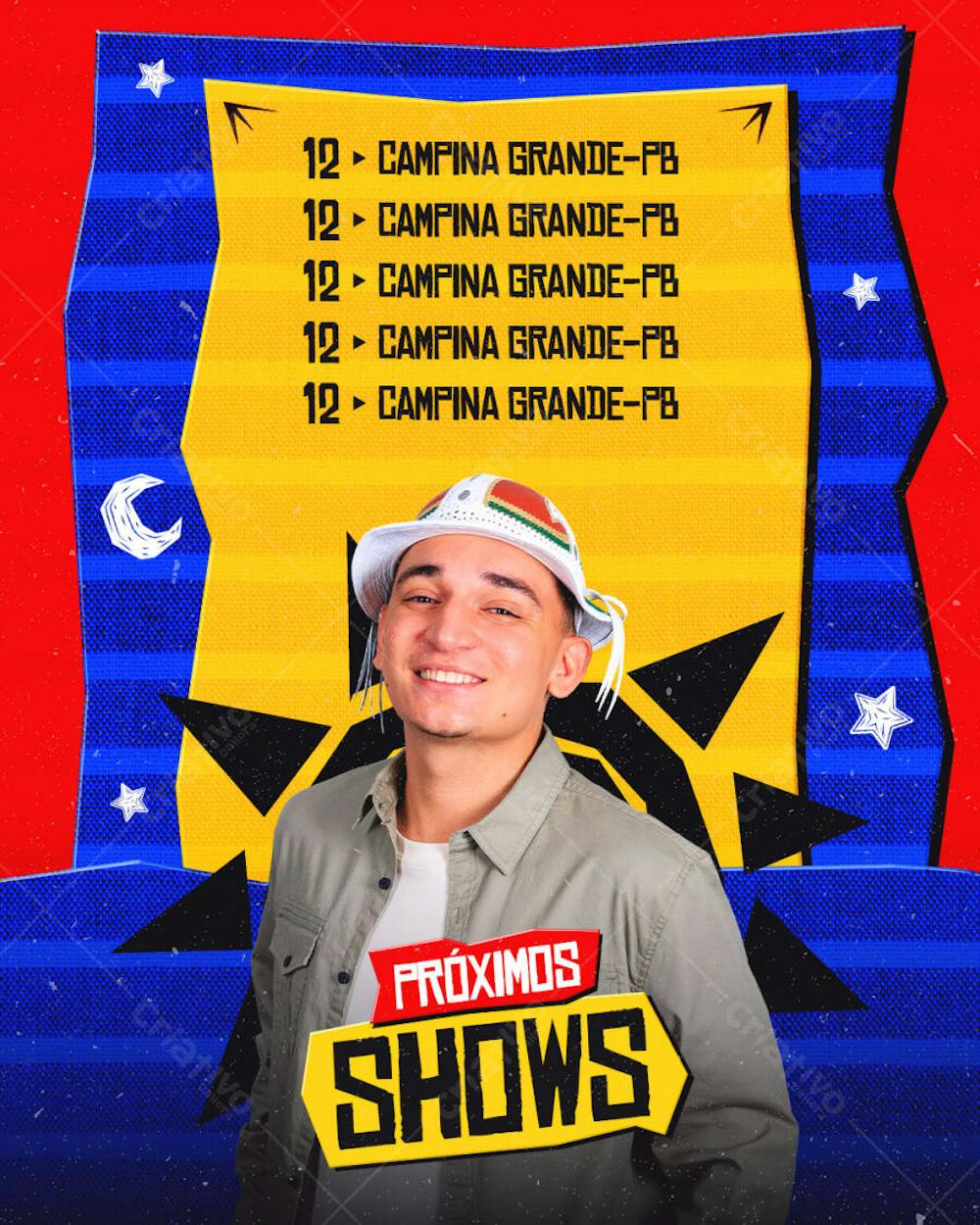 FLYER DE SÃO JOÃO PSD EDITÁVEL FEED AGENDA JOÃO GOMES