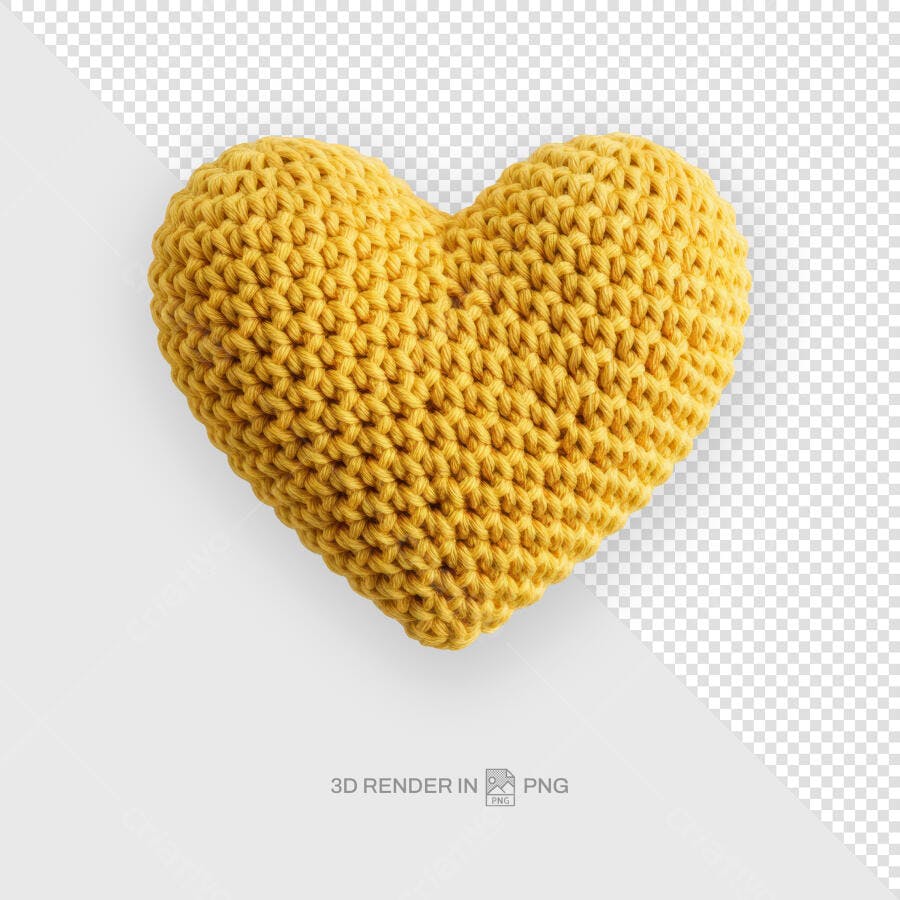 Coração de Tricô Amarelo PSD Editável