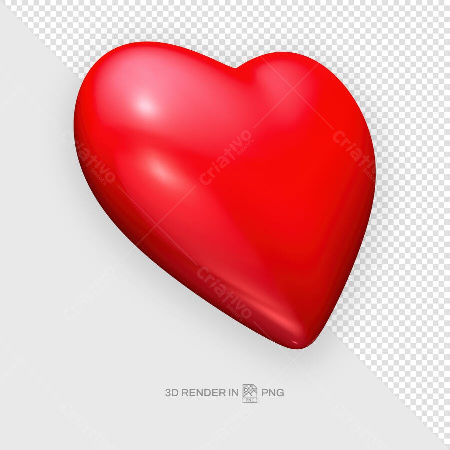 Coração 3D Vermelho para Dia dos Namorados PSD Editável
