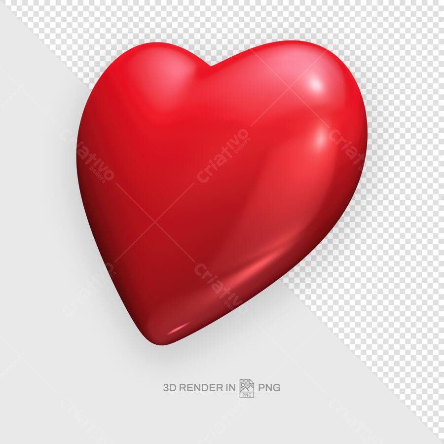 Imagem 3D Coração Vermelho Dia dos Namorados PSD Editável