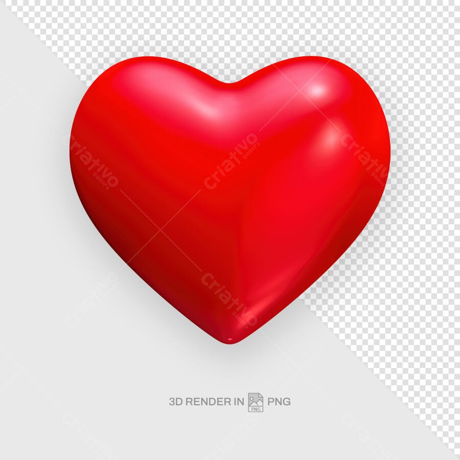 Imagem 3D Coração Vermelho Dia dos Namorados PSD Editável