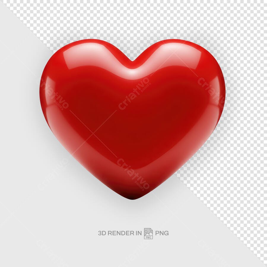 Imagem 3D Coração Vermelho para Dia dos Namorados PSD Editável