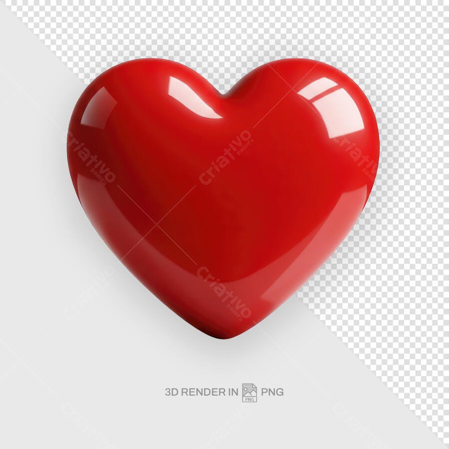 Coração 3D Vermelho para Dia dos Namorados PSD Editável