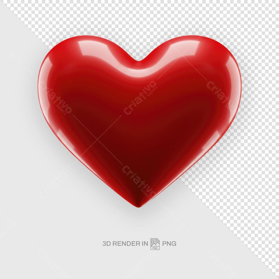 Imagem 3D Coração Vermelho Dia dos Namorados PSD Editável