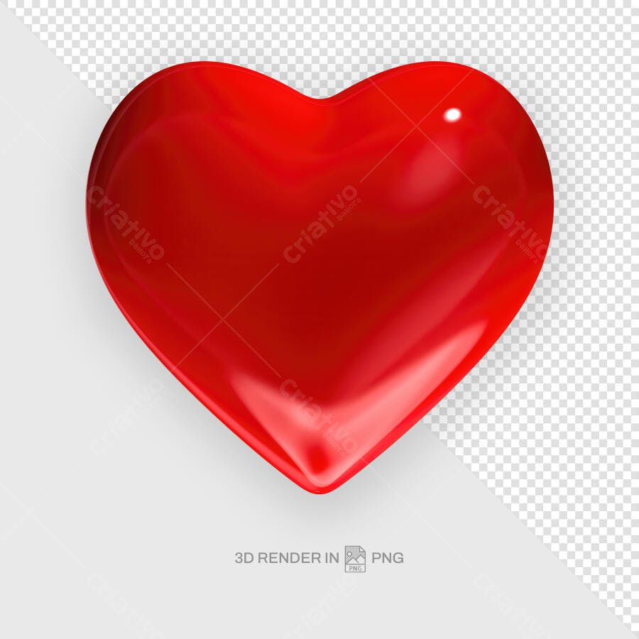 Imagem 3D Coração Vermelho para Dia dos Namorados PSD Editável