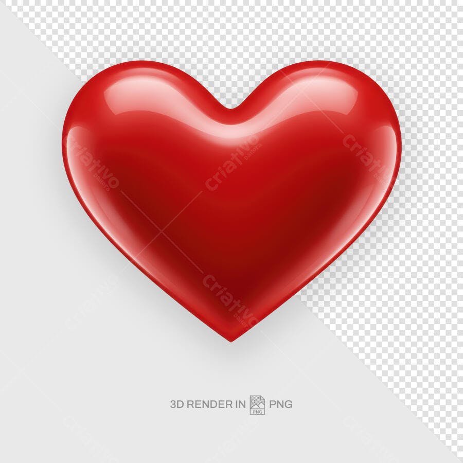 Imagem 3D de Coração Vermelho para Dia dos Namorados PSD Editável
