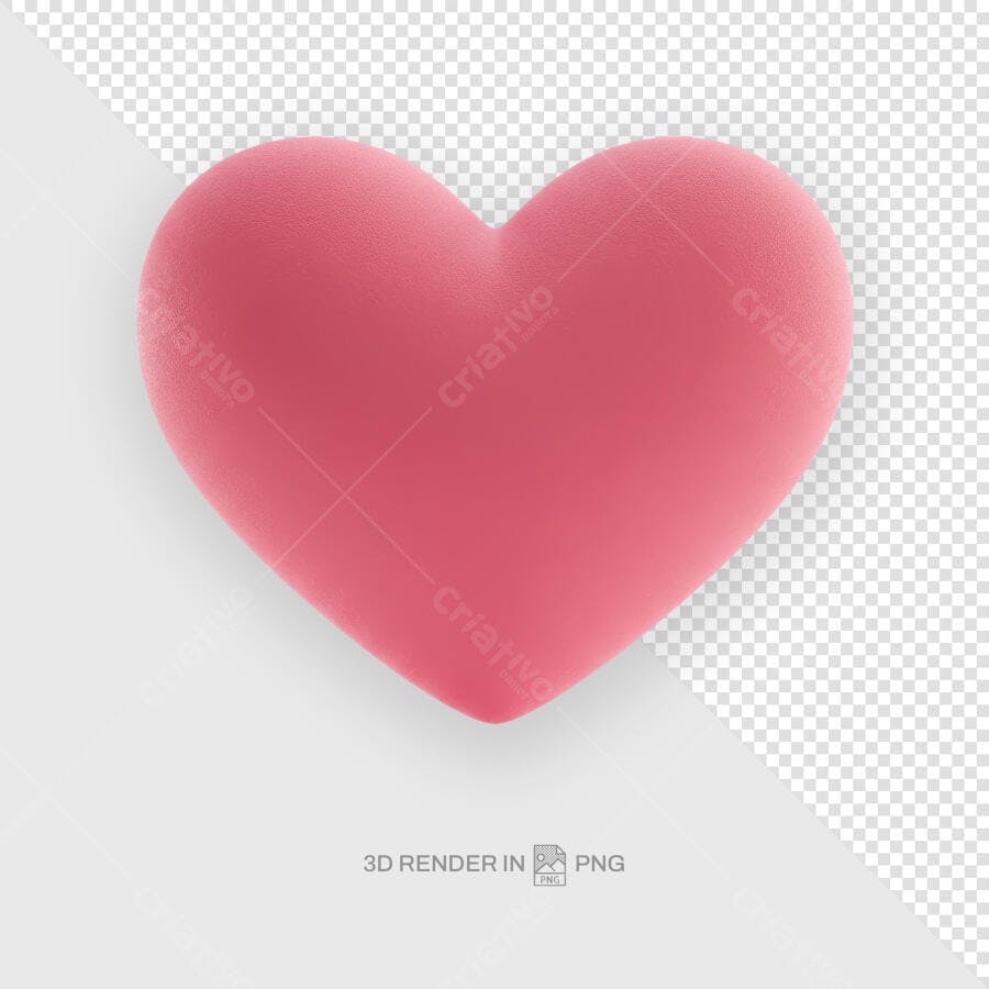 Coração 3D Rosa para Dia dos Namorados PSD Editável