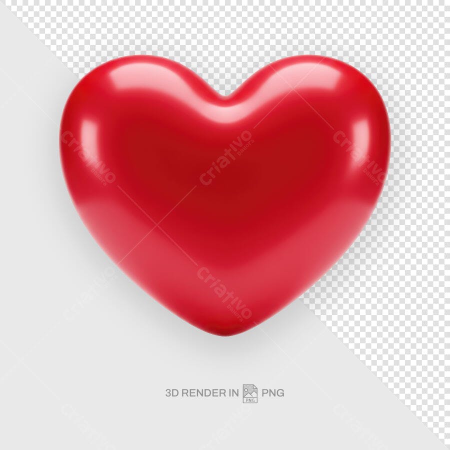 Imagem 3D Coração Vermelho para Dia dos Namorados PSD Editável