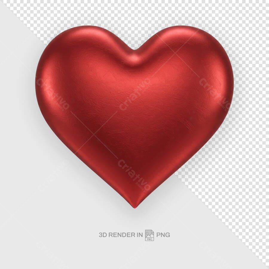 Imagem 3D Coração Vermelho para Dia dos Namorados PSD Editável