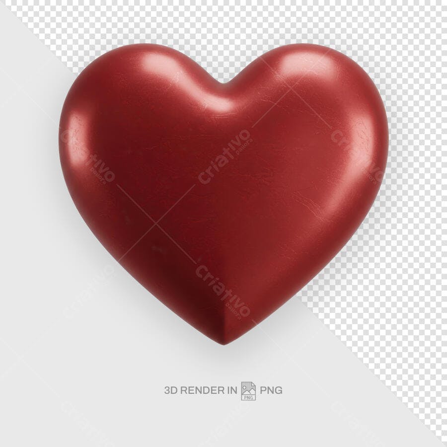 Imagem 3D Coração Vermelho para Dia dos Namorados PSD Editável