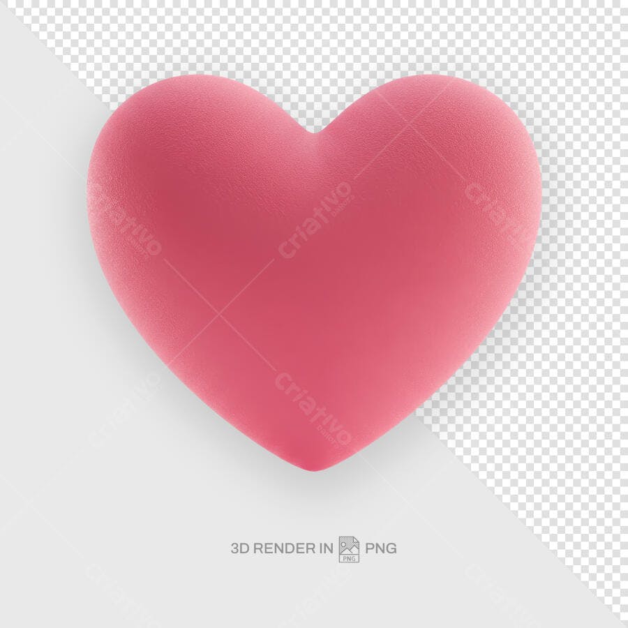 Imagem 3D Coração Rosa para Dia dos Namorados PSD Editável