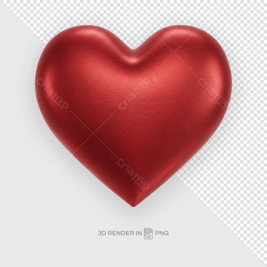 Imagem 3D de Coração Vermelho para Dia dos Namorados PSD Editável