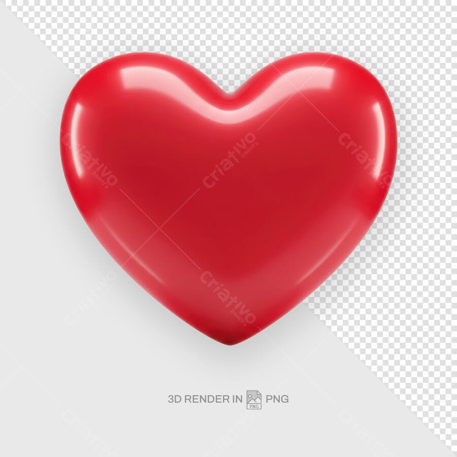 Imagem 3D Coração Vermelho para Dia dos Namorados PSD Editável