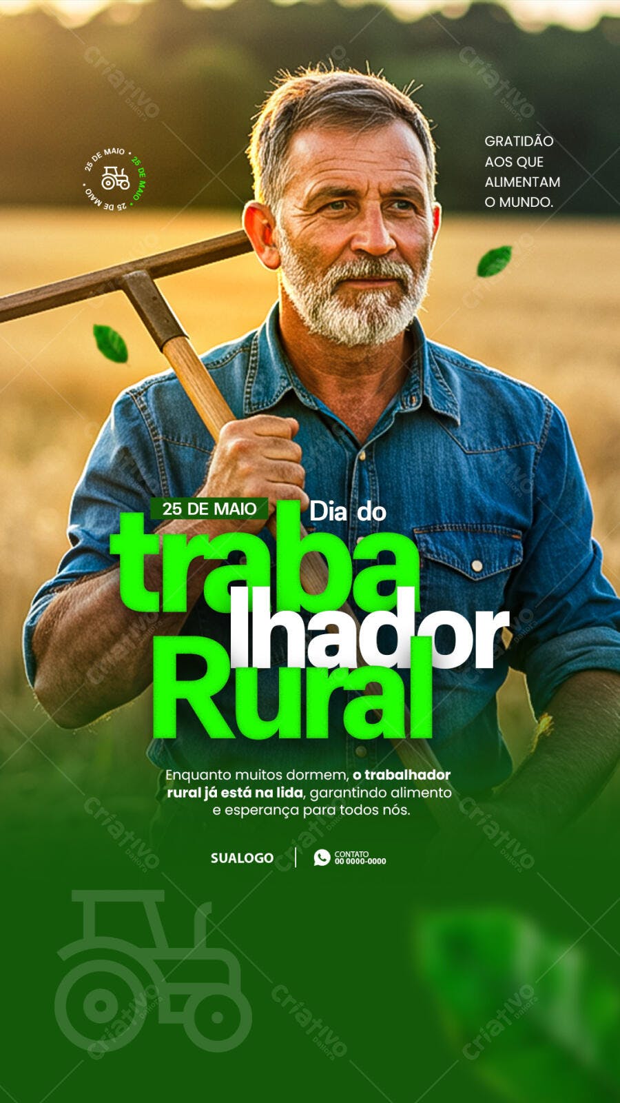 Flyer Dia do Trabalhador Rural 25 de Maio PSD Editável