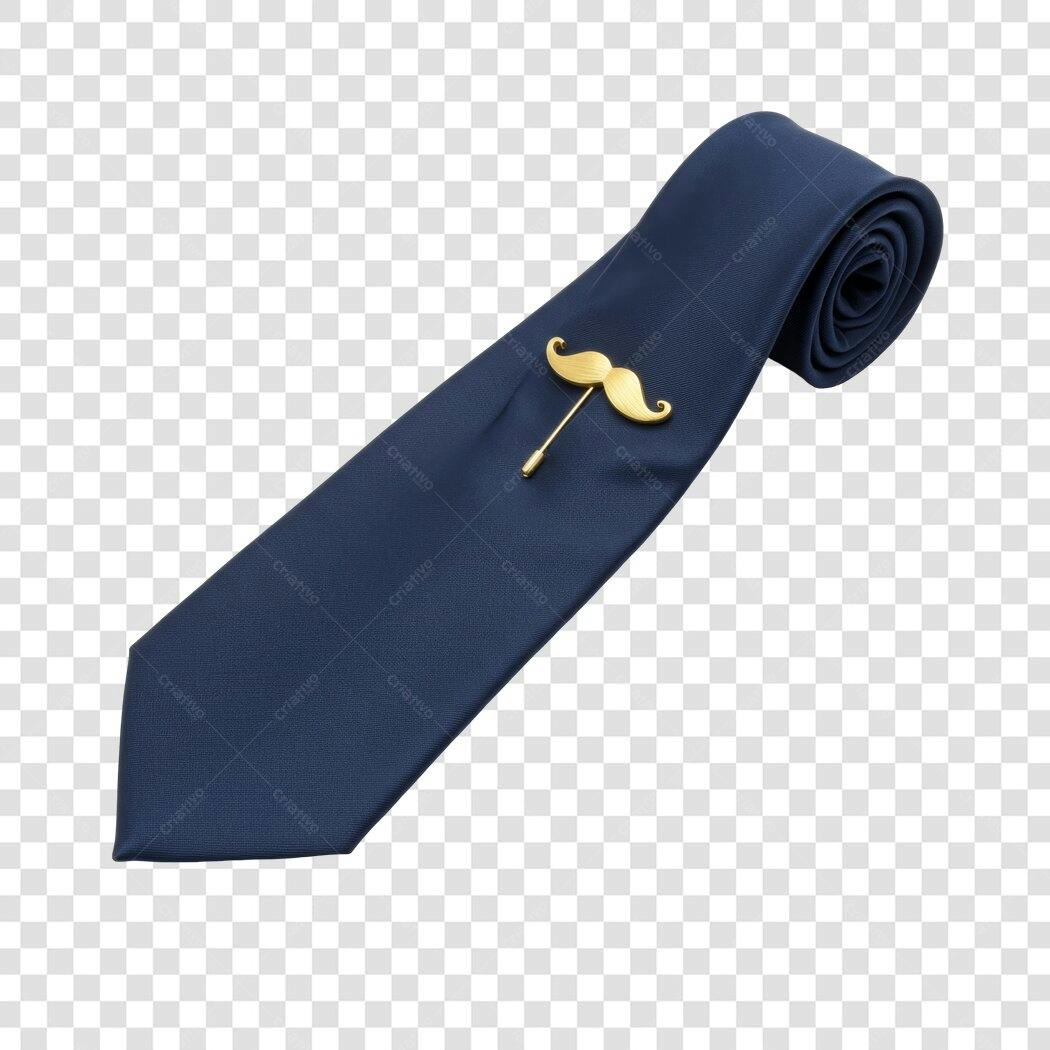 Mockup Gravata Azul com Pin Bigode PNG com fundo transparente