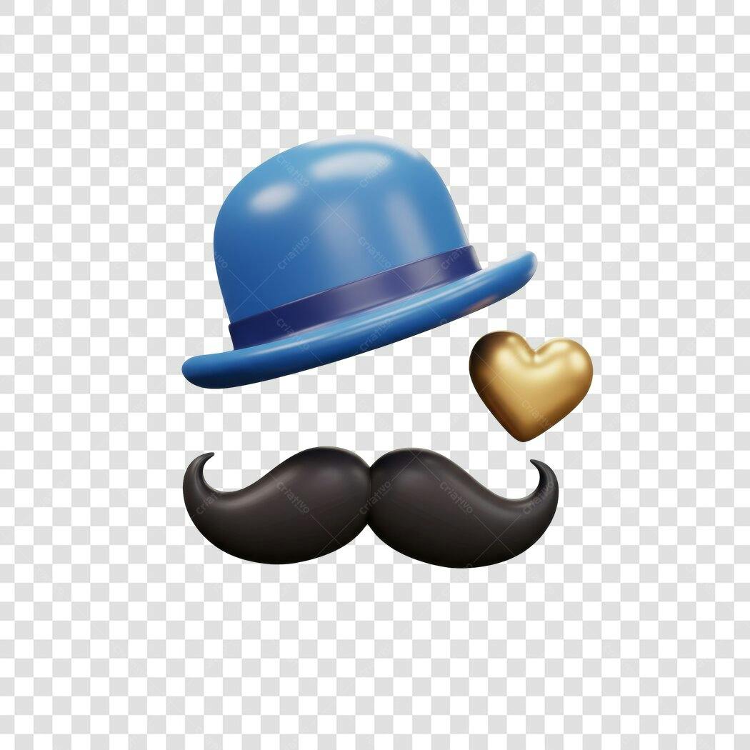 PNG para Dia dos Pais com bigode chapéu e coração