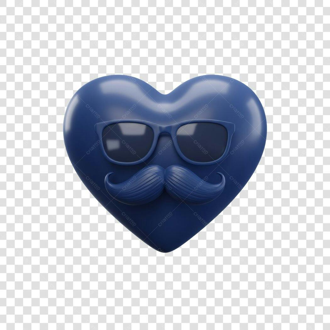 PNG Icone Dia dos Pais Coração com óculos e bigode azul