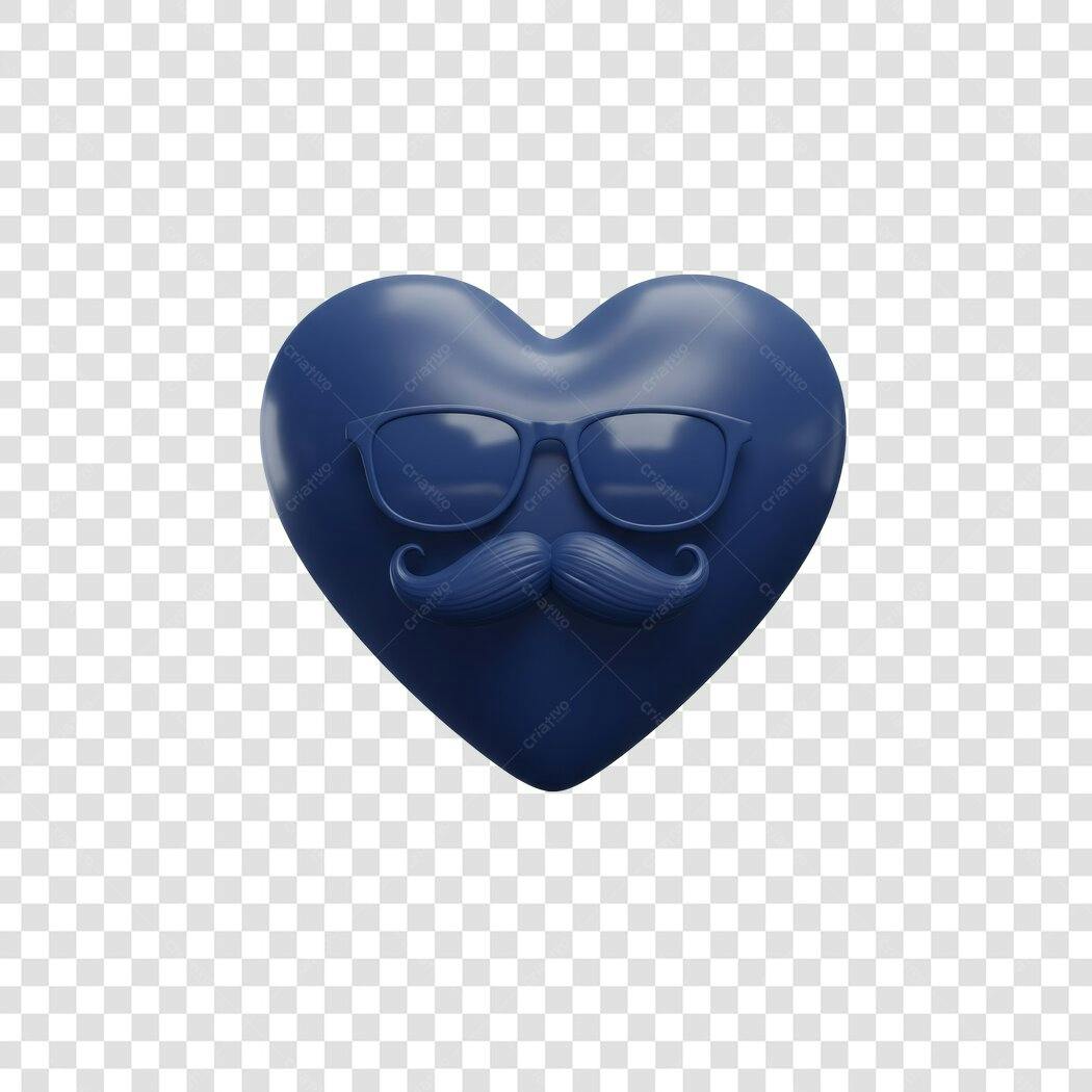 Icone Coração com Óculos e Bigode PNG com fundo transparente
