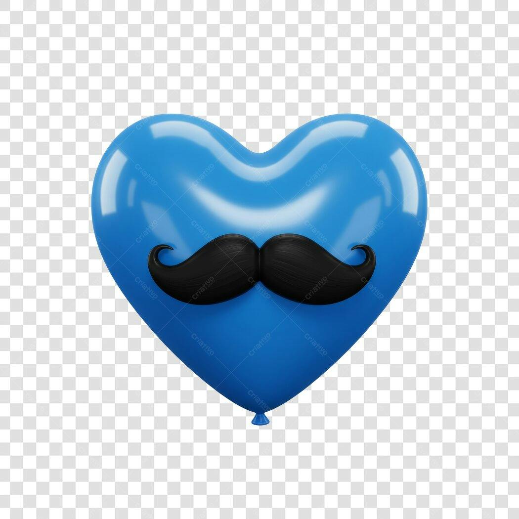 Balão coração azul com bigode PNG com fundo transparente
