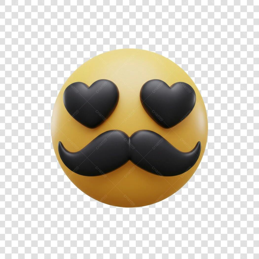 Emoji Carinha com Bigode e Olhos de Coração PNG com fundo transparente