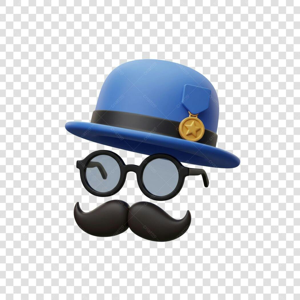 Avatar PNG com fundo transparente chapéu azul óculos e bigode