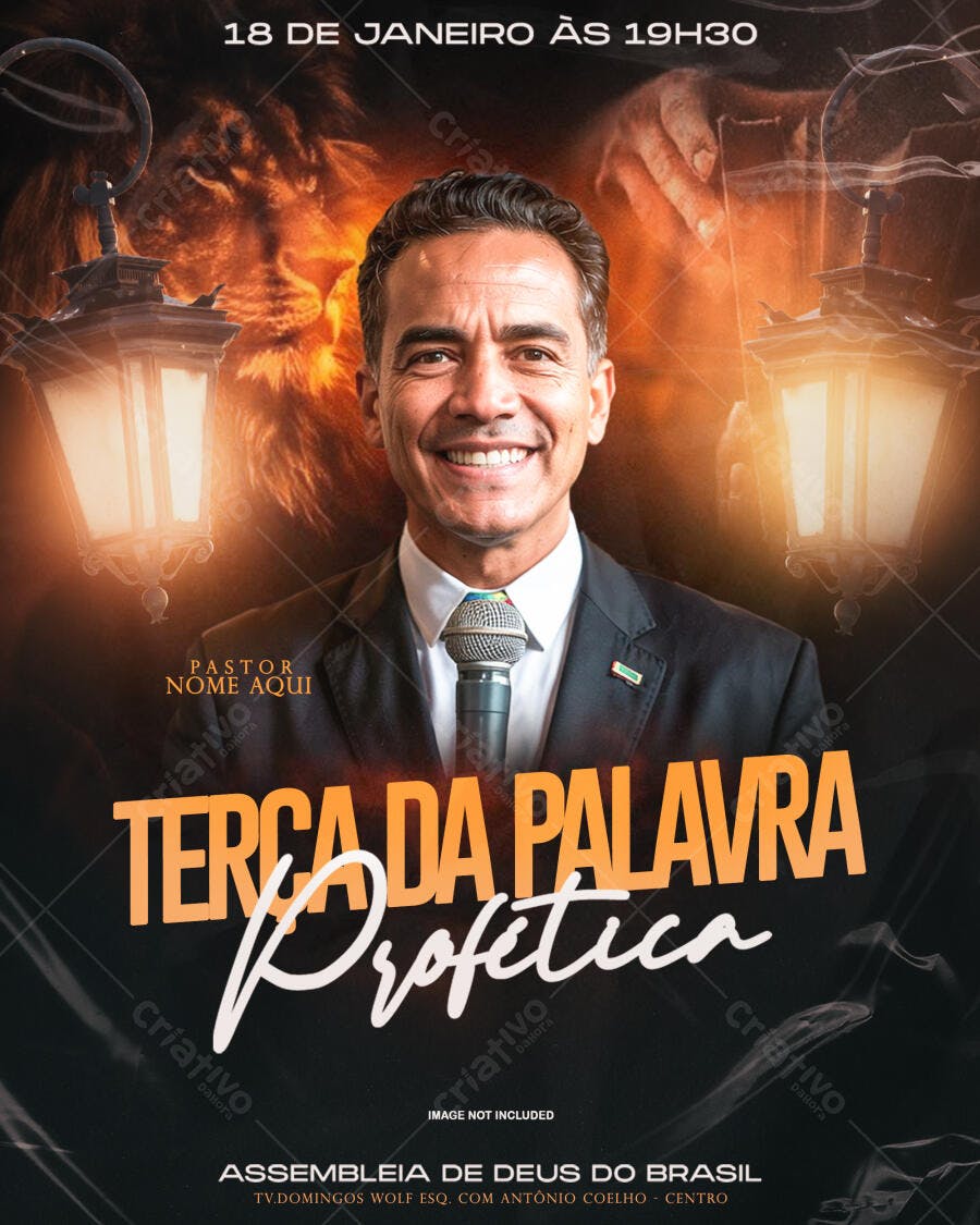 Flyer para Terça da Palavra Profética 18 de Janeiro PSD Editável
